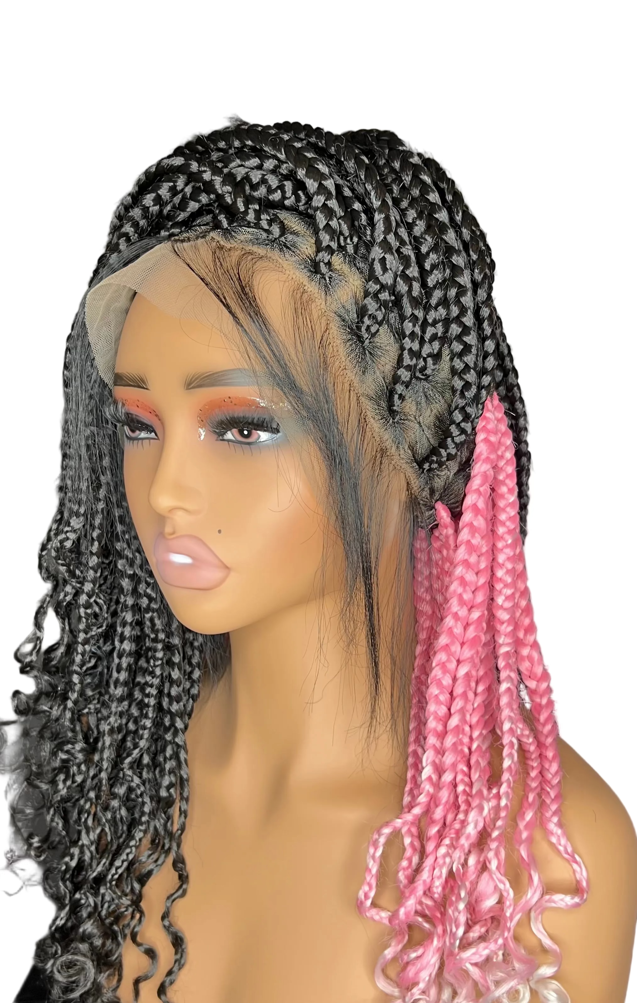 Luxury Two-Tone Boho Braided Wig – Curly Ends