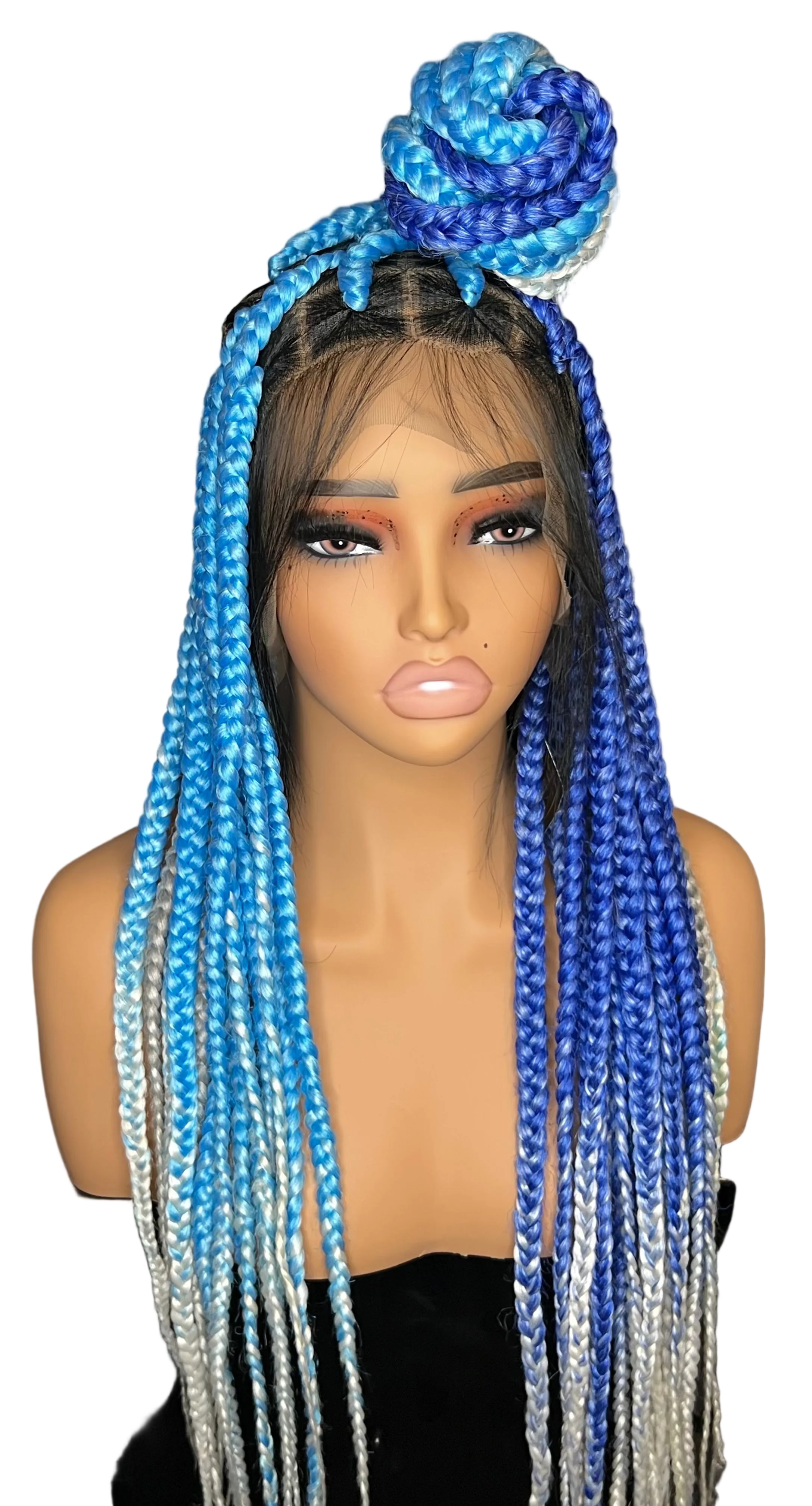 Luxury Ombre Blue Braided full Lace Wig