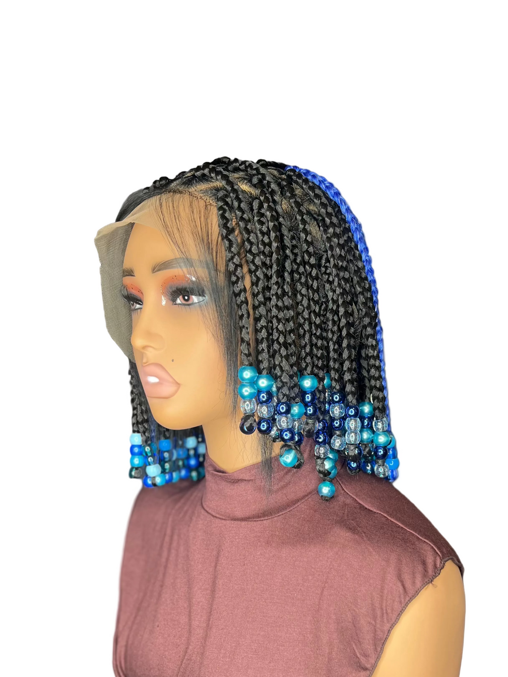Blue Beaded Bob Braided Wig – Full Lace