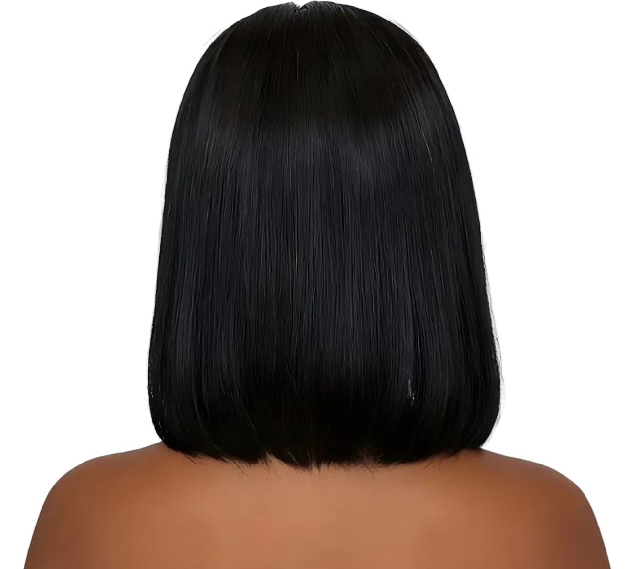 Brazilian Virgin Human Hair Short Bob Wig with Bangs - Natural Black Straight Hair, Non-Lace Front Rose Net Cap, 180% Density Full Machine-Made Wig for Daily Wear