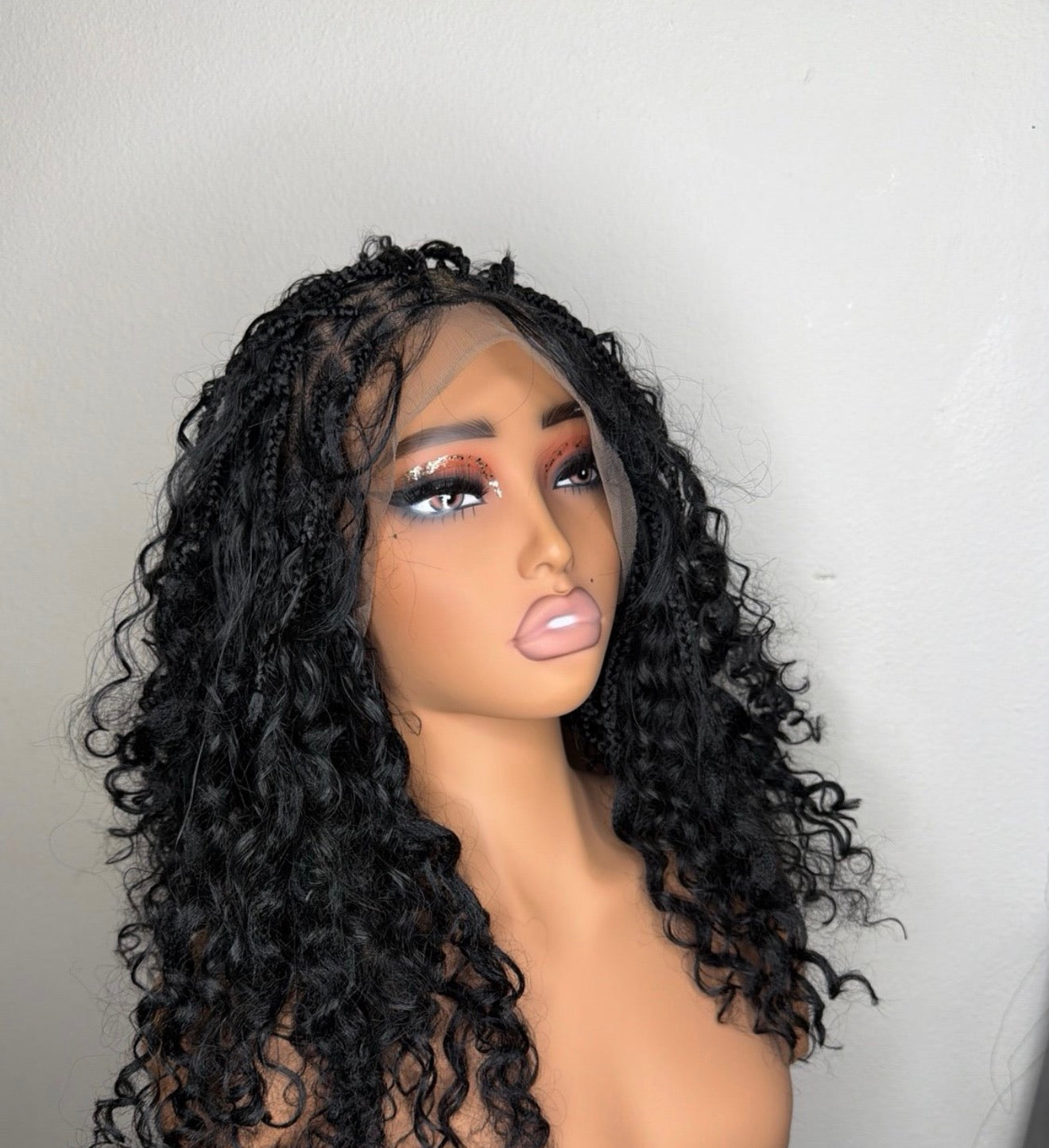 Short Boho Braided Wig – Full Lace Curly Ends
