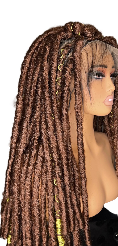 Bobbi Boss Bae Locs Wig – Chocolate Brown with Gold Accents