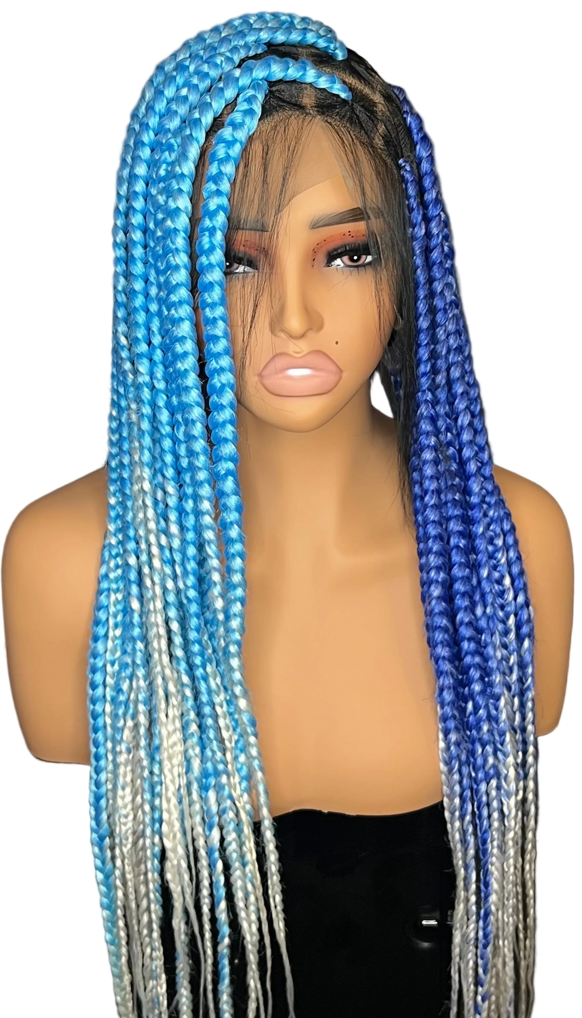 Luxury Ombre Blue Braided full Lace Wig
