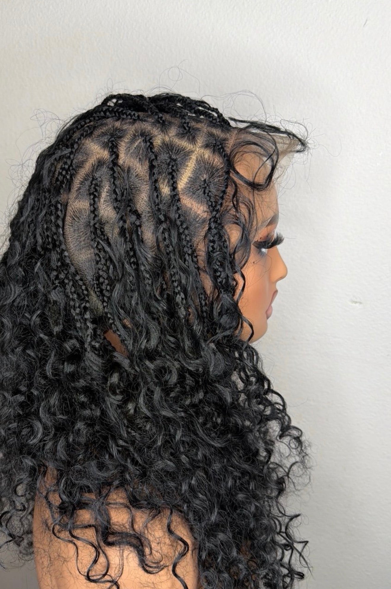 Short Boho Braided Wig – Full Lace Curly Ends
