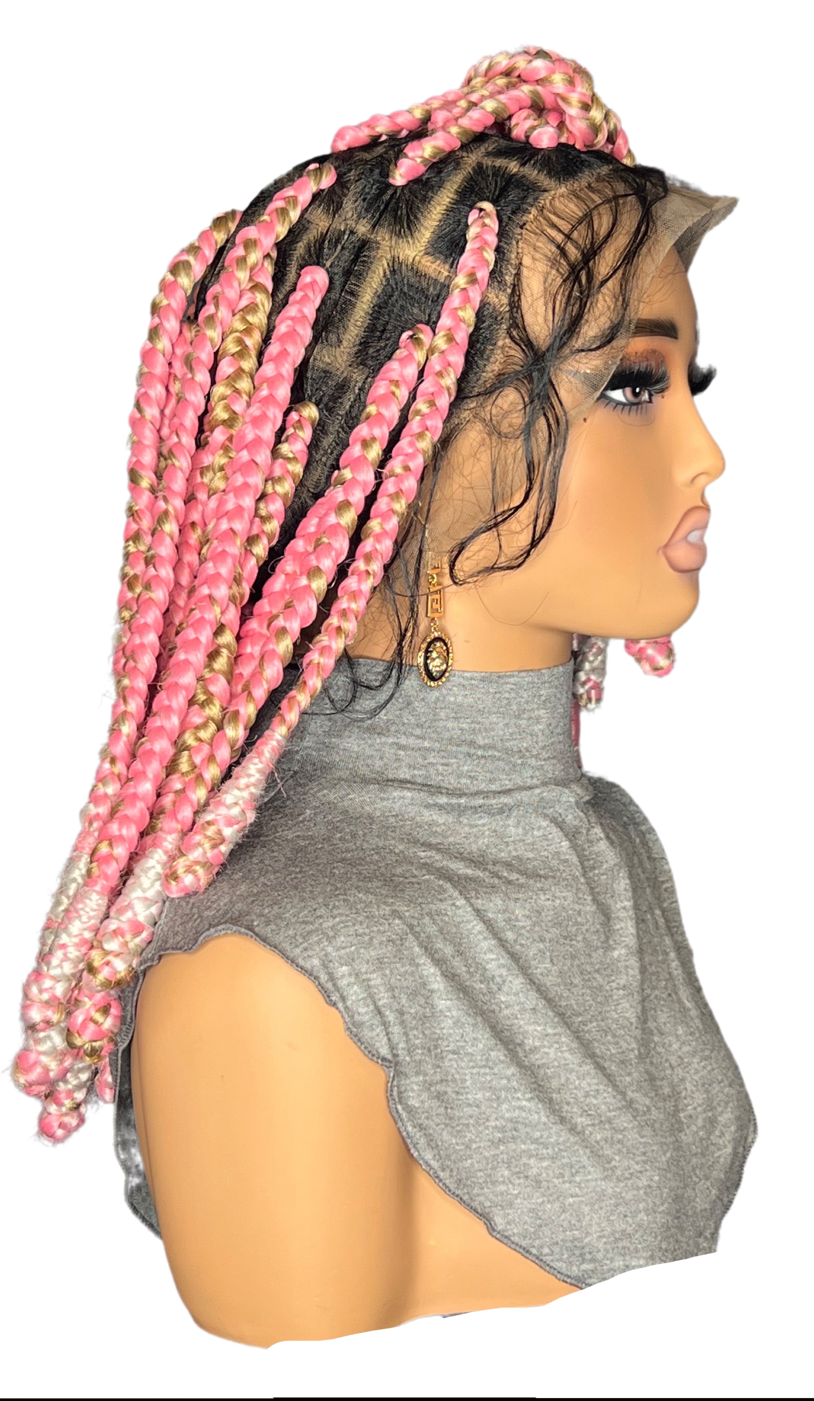 Pink Knotless Braided Wig – Luxury Style