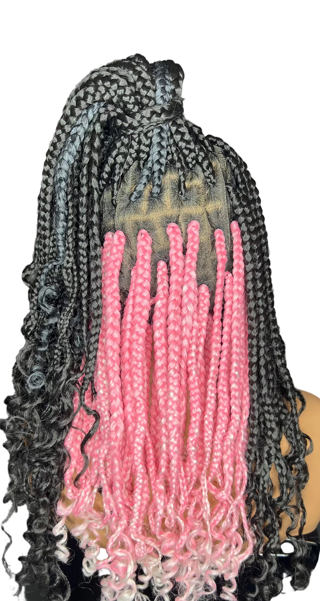 Luxury Two-Tone Boho Braided Wig – Curly Ends