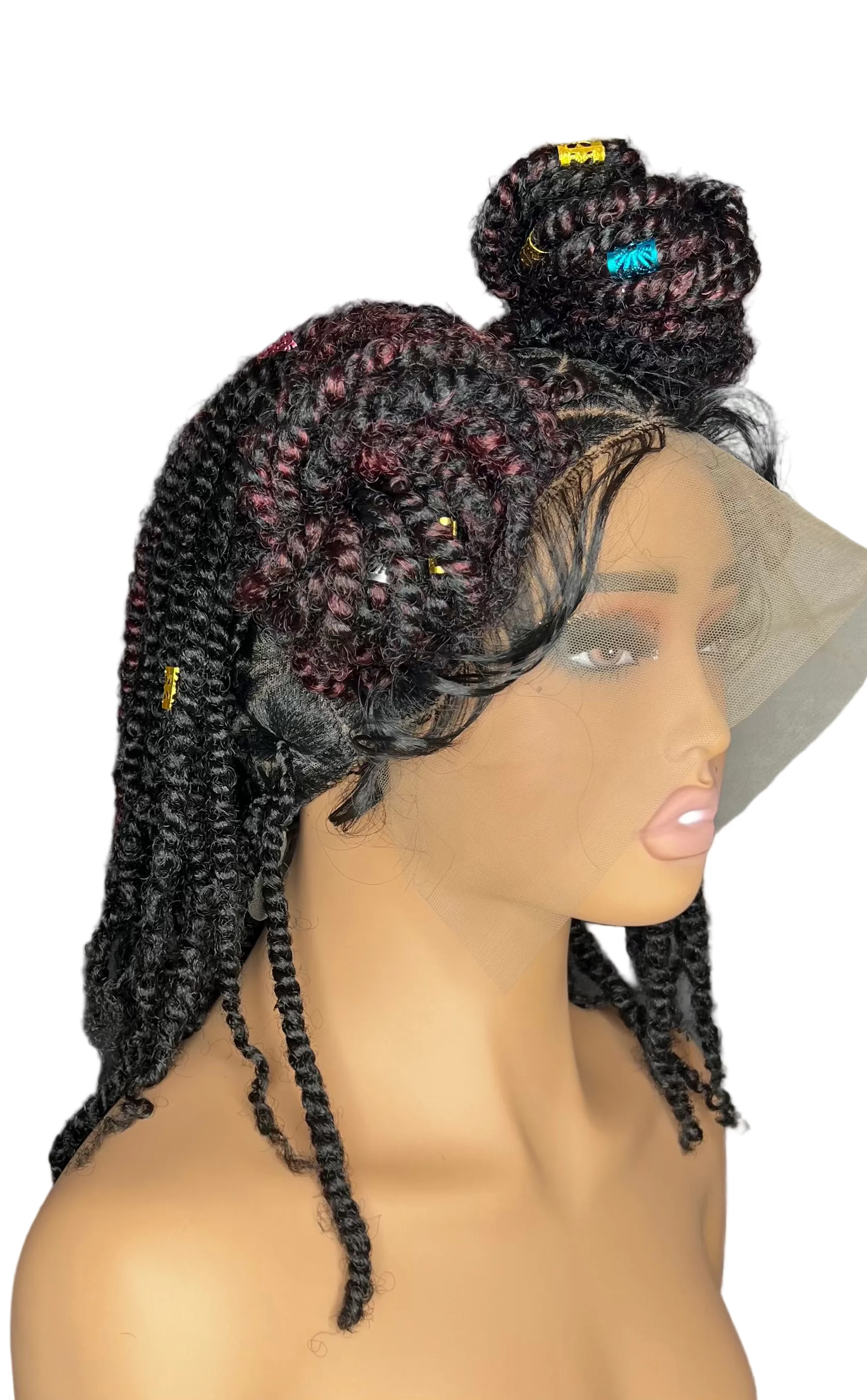 Burgundy Highlight Kinky Twist Wig
