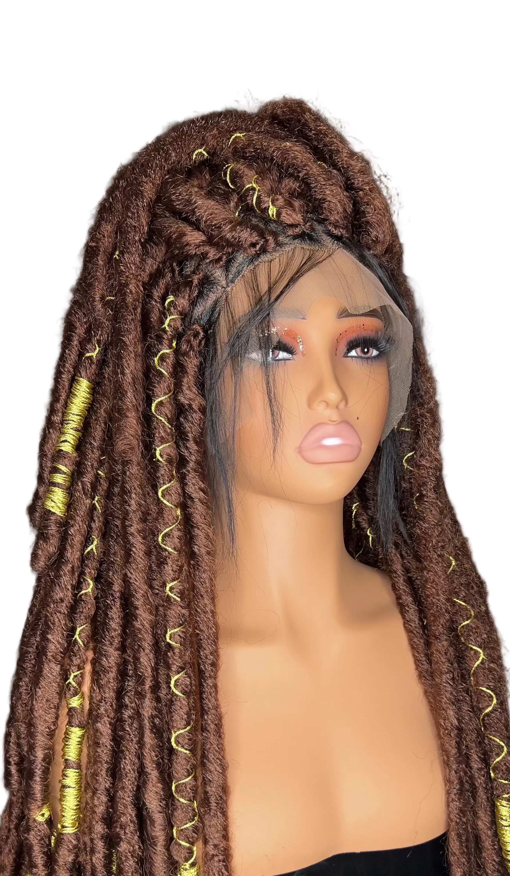Bobbi Boss Bae Locs Wig – Chocolate Brown with Gold Accents