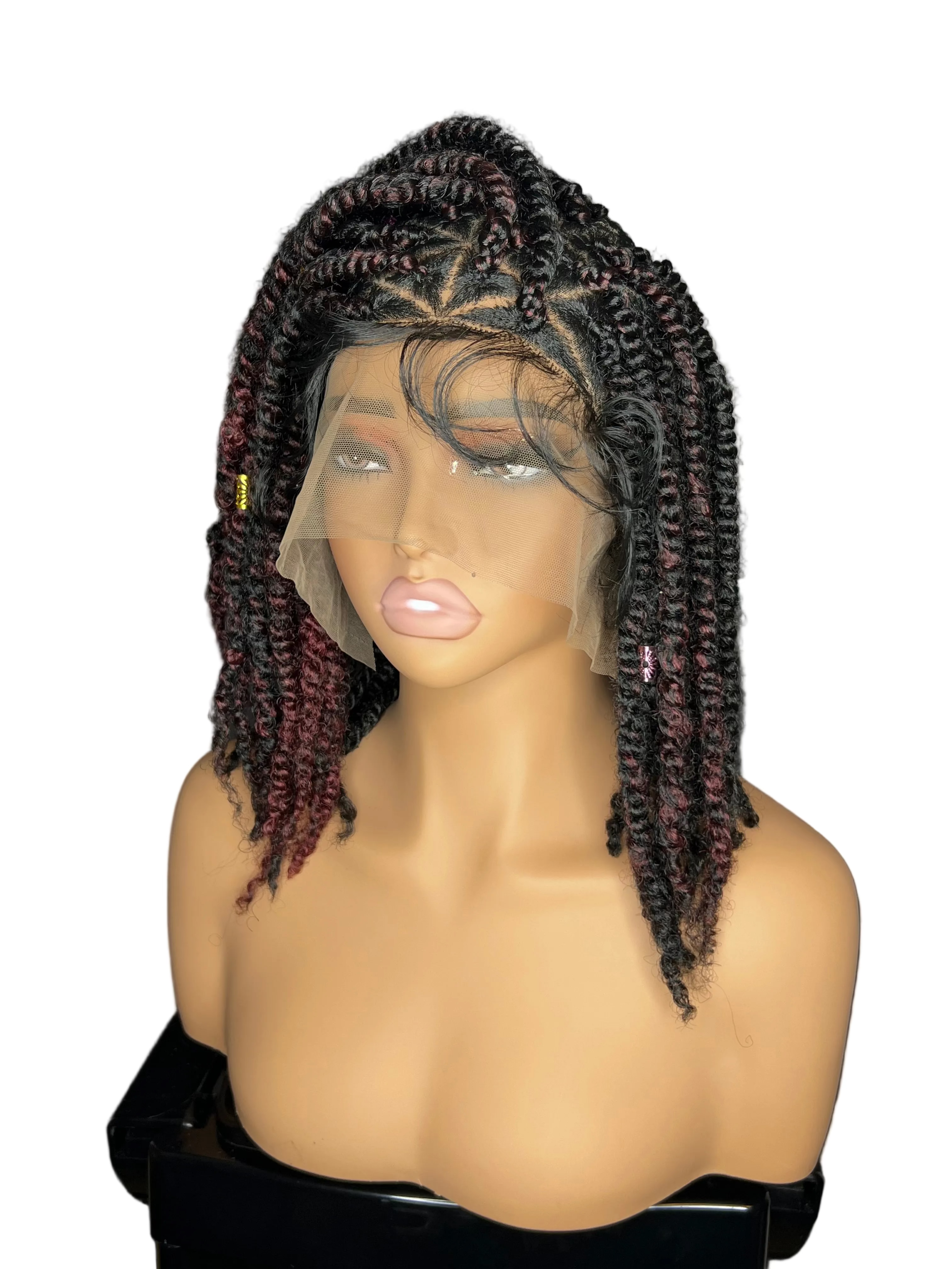 Burgundy Highlight Kinky Twist Wig